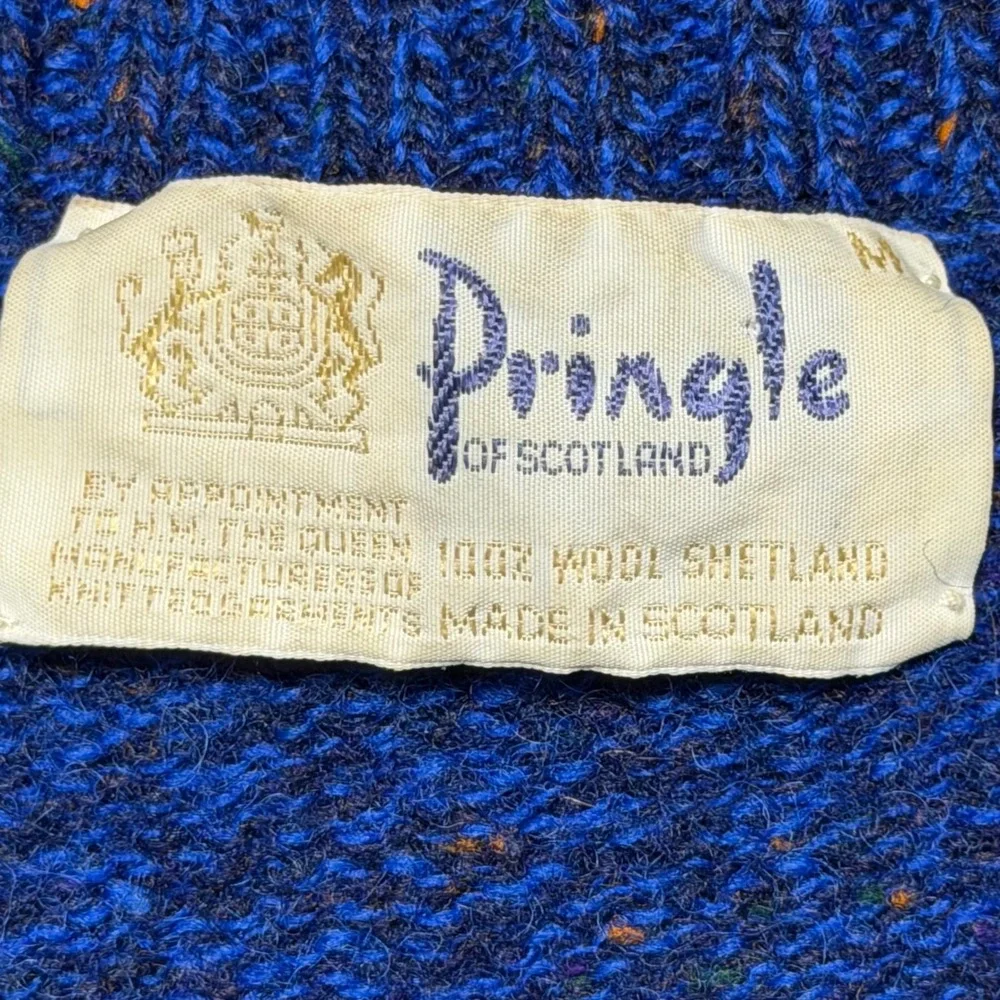 Pringle of Scotland Mens Vintage Blue Plaid 100% Shetland Wool Sweater Medium